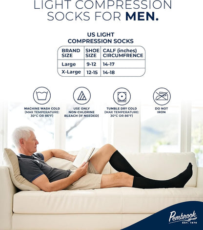 Pembrook Light Compression Socks for Men - 3 Pairs | 8-15 mmhg Compression Dress Socks for Men | Support Socks for Men