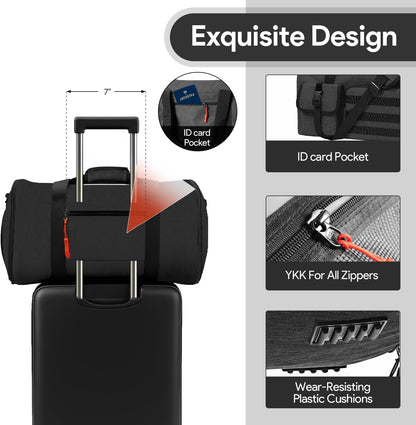 Garment Duffle Bags for Travel, HOMQUIET Convertible Garment Duffel Bag, All YKK Zippers Carry On Garment Bags, 2 in 1 Hanging Waterproof Suit Travel Bag with Shoe Compartment, for Men Women, Black