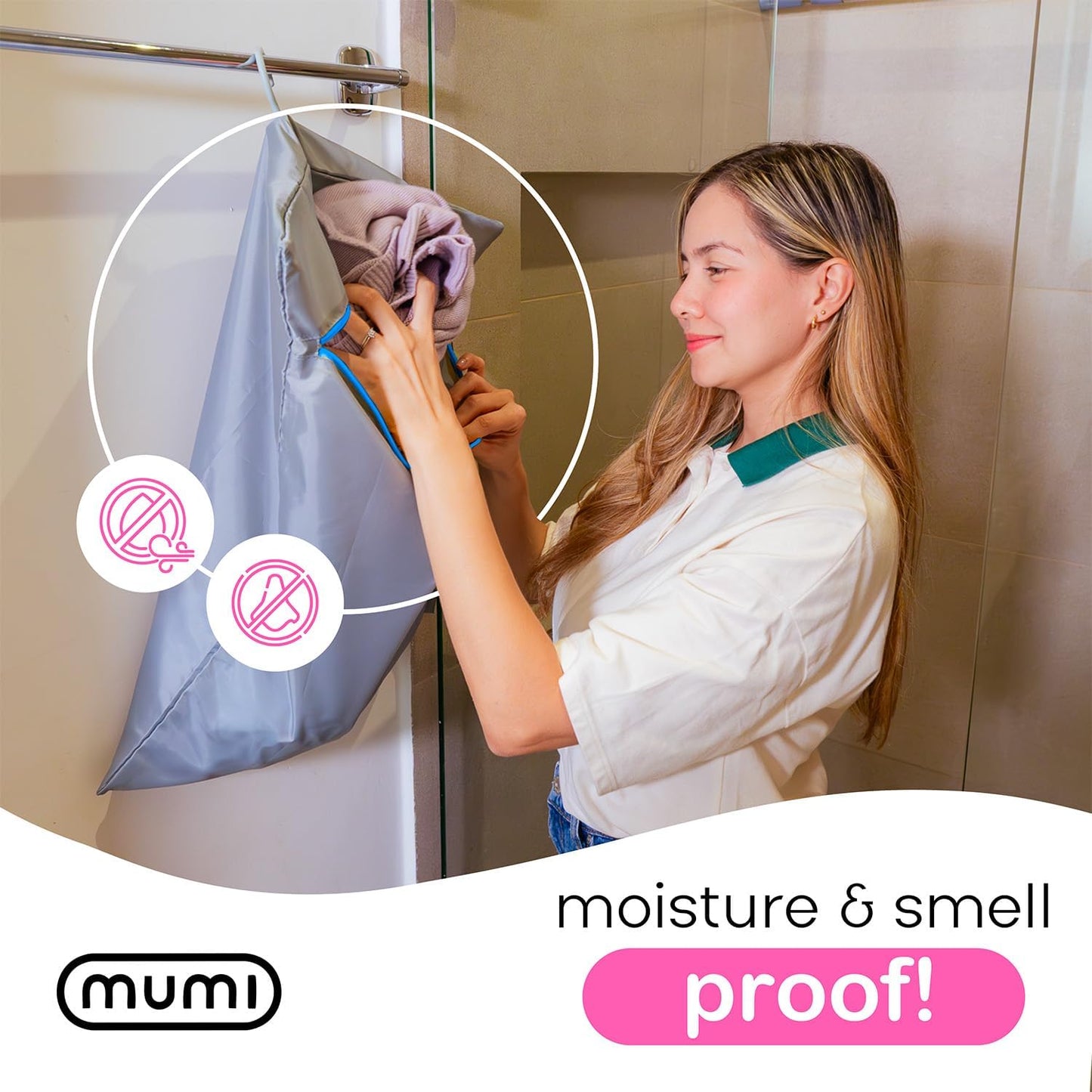 MUMI Travel Laundry Bag – Mesh Laundry Bags for Delicates with Hanger & Pouch | Delicates Bag for Washing Machine | Large Laundry Net Bag for Travel, Gym, Baby Clothes, and More (Blue)