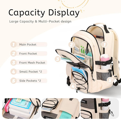 Lohol Multi-Pocket Backpack with 15.6 inch Laptop Compartment, Water Resistant Bookbag for School College and Travel (Grey