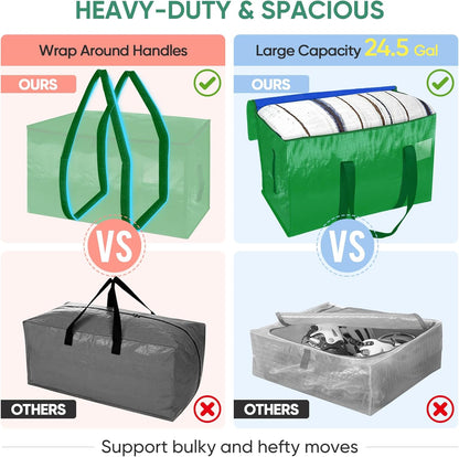 BALEINE 8-Pack Oversized Moving Bags with Reinforced Handles, Heavy-Duty Storage Tote for Clothes, Moving Supplies (Light Green, 8-Pack)