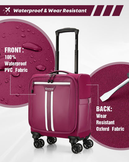 Gonex 16 inch Underseat Carry On Luggage with Spinner Wheels, Water Resistant PVC Wheeled Travel Bag Airline Approved, Softside Small Rolling Personal Item Suitcase for Men Women, Purple