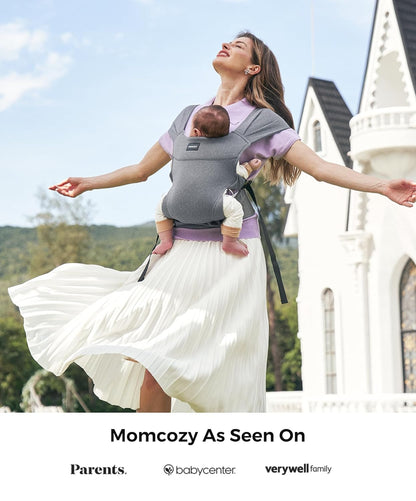 Momcozy Portable Baby Carrier – Compact & Lightweight, Adjustable for Travel, Fold & Go Convenient Storage Hip Pouch, Wide Shoulder Straps, Soft Skin-Friendly Fabric, for Babies 12–35 lbs (Grey)