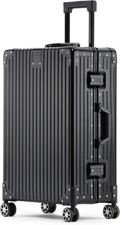 Metal All Aluminum Carry-on Luggage TSA Customs Lock Zipperless Silent Rotary Wheel Business Suitcase Aluminum Frame Set (black, 20 '')