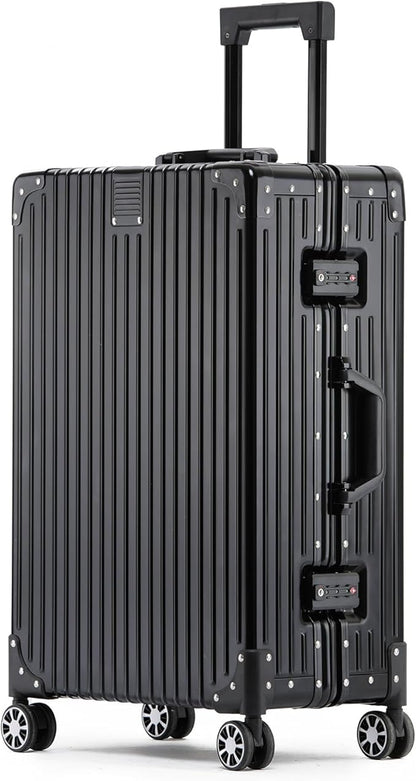 Metal All Aluminum Carry-on Luggage TSA Customs Lock Zipperless Silent Rotary Wheel Business Suitcase Aluminum Frame Set (black, 28 '')