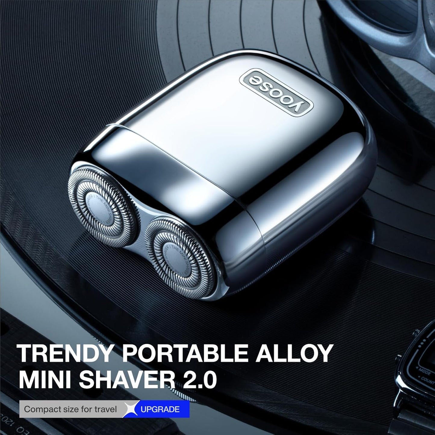 yoose Mini Shaver, Portable Alloy Electric Shaver for Men, Cordless Travel Shavers, Dry Shave, USB-C Rechargeable Electric Razor, IPX7 Waterproof, Easy Cleaning, Battery Indicator, Silver