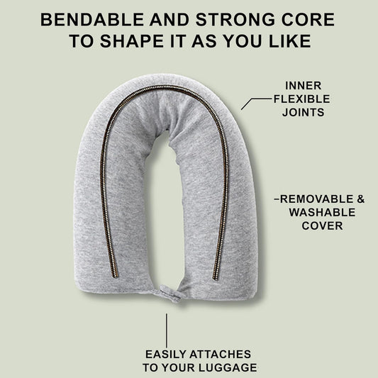 Dot&Dot Twist Memory Foam Travel Pillow for Airplanes - Travel Neck Pillow for Sleeping - Airplane Pillow for Neck Support, Chin, Lumbar and Leg - Adjustable, Bendable Neck Roll Pillow