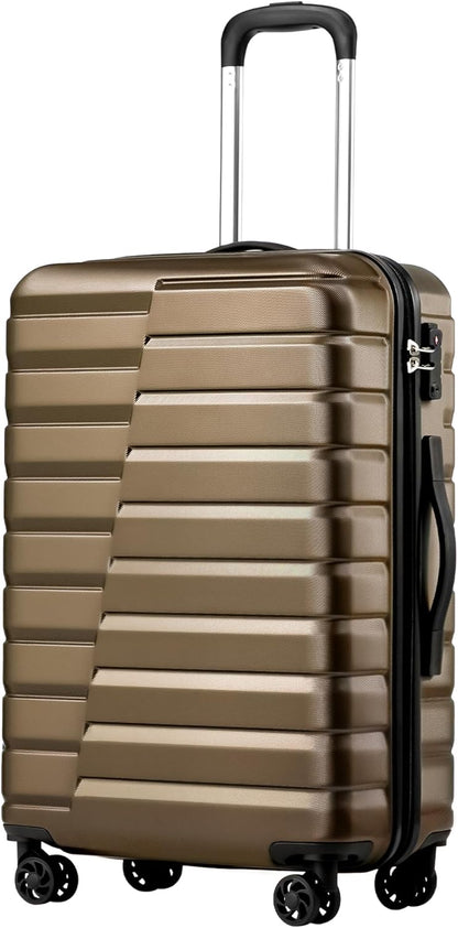 Coolife Medium Checked Luggage with Spinner Wheels Hardside Suitcase TSA Lock Telescopic Handle(Brown)