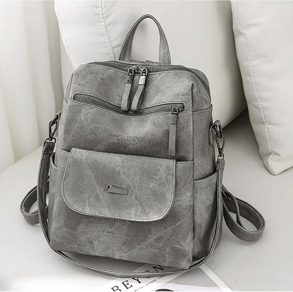 PU Leather Backpack Purse for Women Fashion Multipurpose Design Handbag Ladies Shoulder Bags Travel Backpack Grey