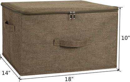 ANMINY 2PCS Storage Bins with Zipper Lids 36 Qt Lidded Fabric Storage Boxes Baskets Cubes with Handles Collapsible Washable Cotton Linen Closet Shelf Clothes Organizer Containers - Coffee, Large