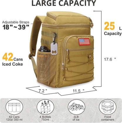 Tactical Backpack Cooler, 25L Cooler Backpack Insulated Leak-Proof, Heavy Duty Large Lunch Backpack, Waterproof Ice Chest Backpack for Men Women Adults Work Daytrip Camping Beach Hiking Accessories
