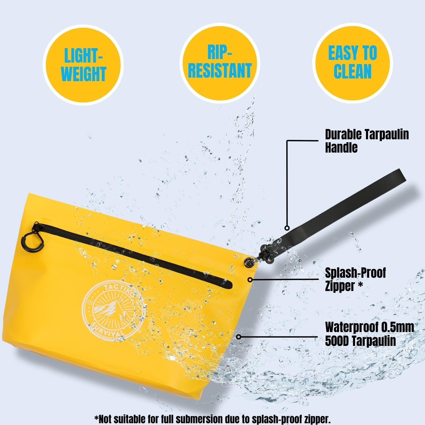 Tactiko Heavy-Duty Splash Water Resistant Zipper Pouches - 3L Hold-All Organizers for Dry Bags, Travel Bags (Yellow)