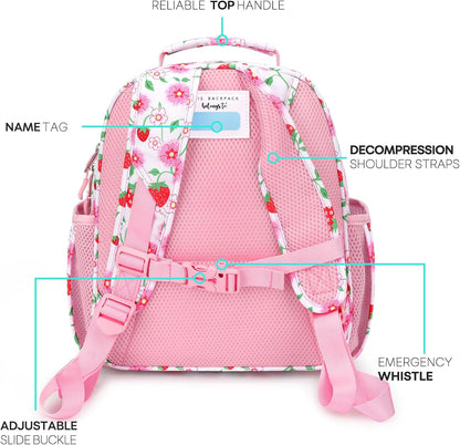 mibasies Girls Backpack 5-8: Lightweight Kids Backpacks for Girls - Girl Bookbag for Elementary School - Strawberry Floral Pink
