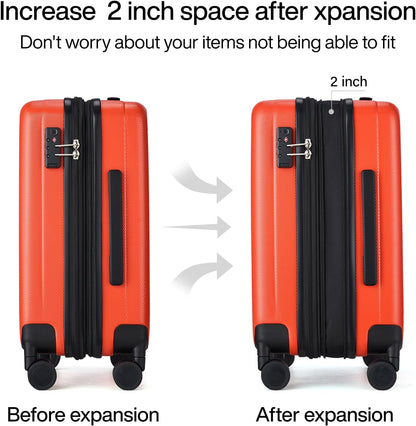 Hanke 24 Inch Expandable Checked Luggage Lightweight PC Hard Case Luggage Suitcases with Wheels TSA Luggage Rolling Large Suitcase Travel Luggage Bag for Go to University(Orange)