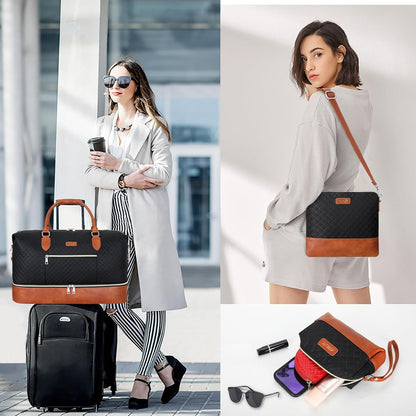 Weekender Bag for Women, Travel Duffel Bag Carry On Overnight Bag with Shoe Compartment Large Nylon Travel Weekend Tote Bag