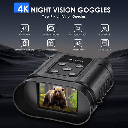 Night Vision Goggles,Compact Night Vision Binoculars,32GB Card Included, Photo/Video Capture,Outdoor Tools for Education, Wildlife Watching,Gifts for Boy, Gifts for Men, Gifts for Father (Black)