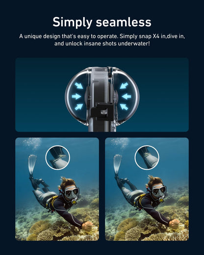 TELESIN Insta 360 X4 Invisible Dive Case, 50m/164ft Waterproof Case Protective Underwater Diving Housing Shell for Insta 360 X4 with Bracket Accessories