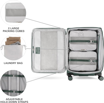 Travelpro VersaPack+ Lightweight Softside Expandable Checked Luggage, 8 Spinner Suitcase, TSA Lock, Men and Women, Checked Medium 25-Inch, Desert Sage Green