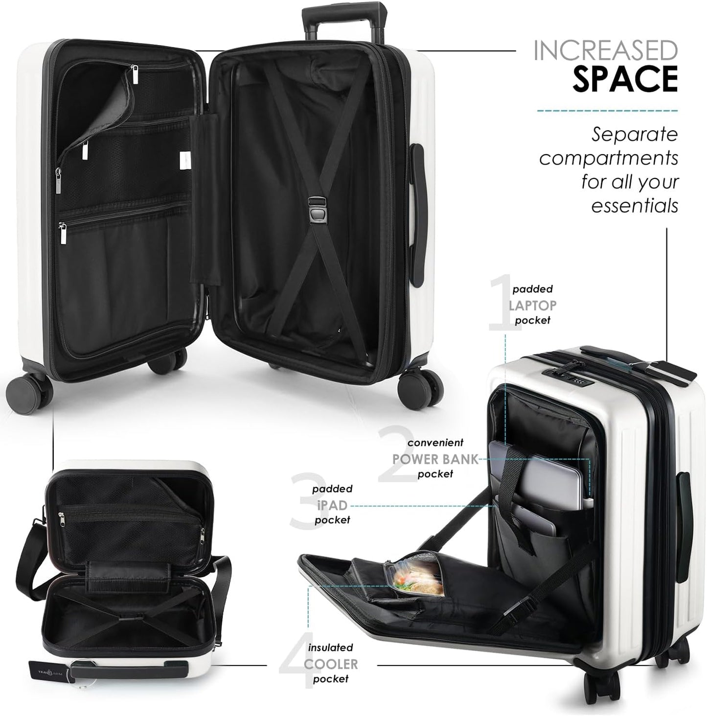 Hard Shell Luggage Sets with Spinner Wheels 4 Piece, Expandable Large Suitcases with TSA Lock, Travel Large Suitcase Set, White Luggage Set