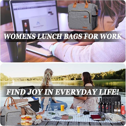 TuErCao Lunch Bag Women Insulated Lunch Box for Work Leakproof Soft Cooler for Picnic Travel Road Trips, Loncheras para Mujer Adult, Stripes