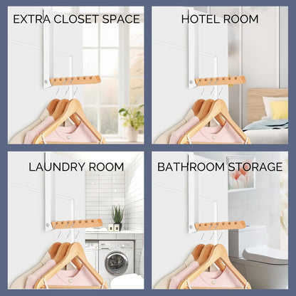 Over The Door Clothes Hanger – Portable Retractable Travel-Friendly Laundry Room Hanging Rack – Convenient Over The Door Drying Rack for Laundry Ease - 2PCS (White)