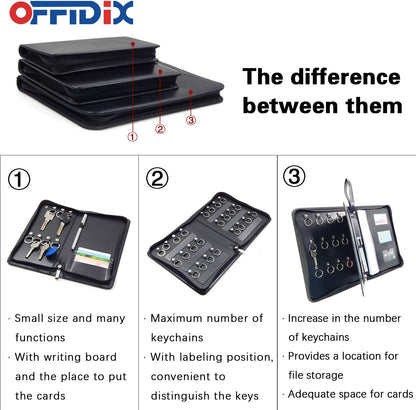 OFFIDIX Portable Zippered Key Case,Leather Portable Key Cabinet 24 Key Hooks Key Organizer,Manager & Landlord Key Holder, Business Padfolio for Real Estate Sales,Hotel Executives, Car Service