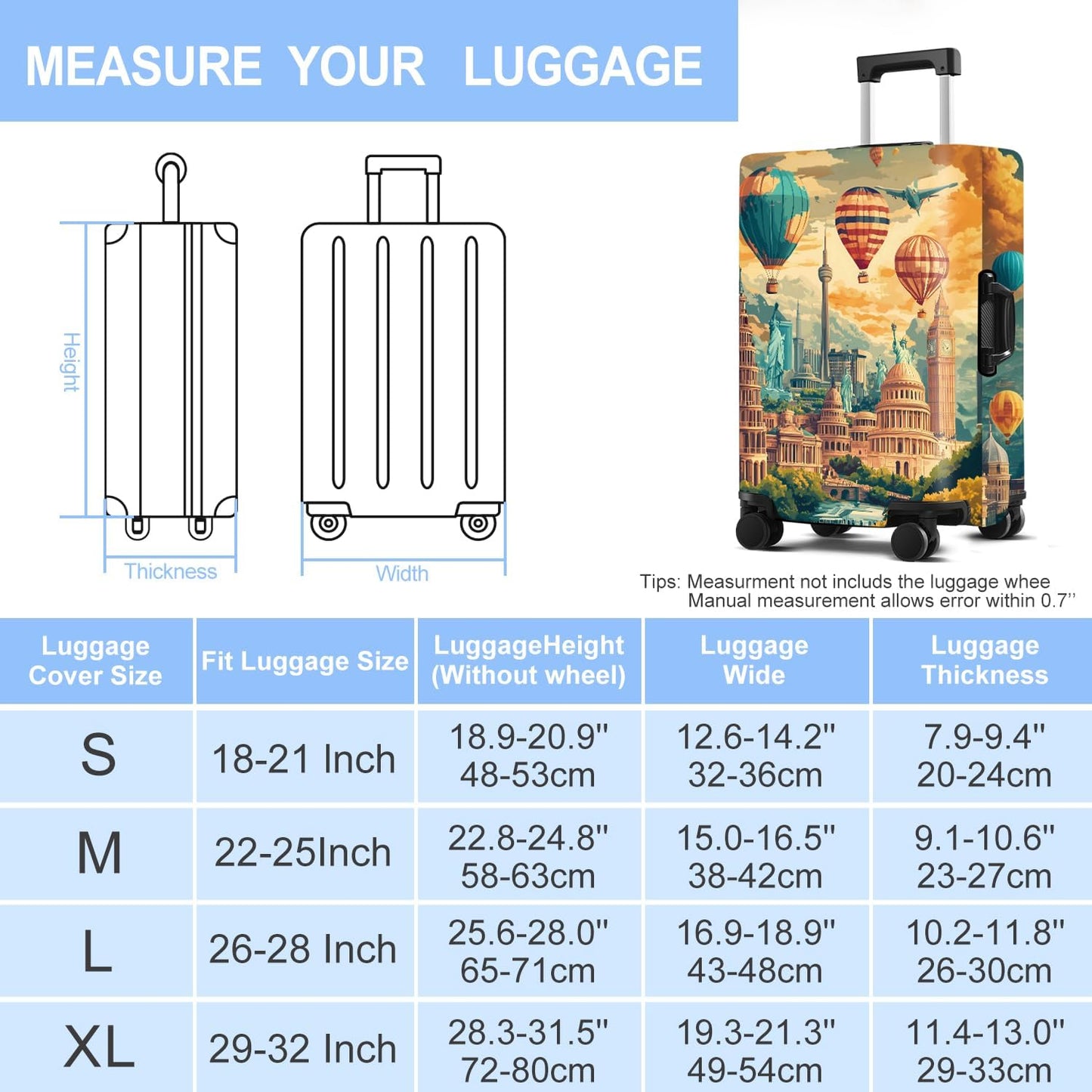 Luggage Cover Washable Suitcase Protector Anti-scratch Suitcase cover Fits 20-34 Inch Luggage (Balloon, S(20-22inch suitcase))