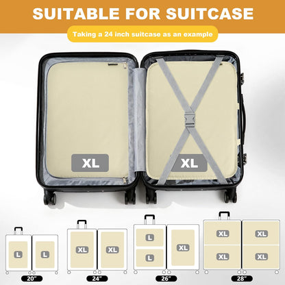 Compression Packing Cubes for Travel Essentials, 2 Pack Expandable Travel Cubes for Packing Bags Suitcase Organizer, Beige