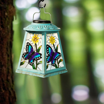 Butterfly Solar Lantern with Shepherd Hook, Outdoor Hanging Metal LED Garden Light Waterproof for Patio Yard Pathway, Unique Butterfly Lantern Decor and Meaningful Garden Gift for Mom Grandma Women