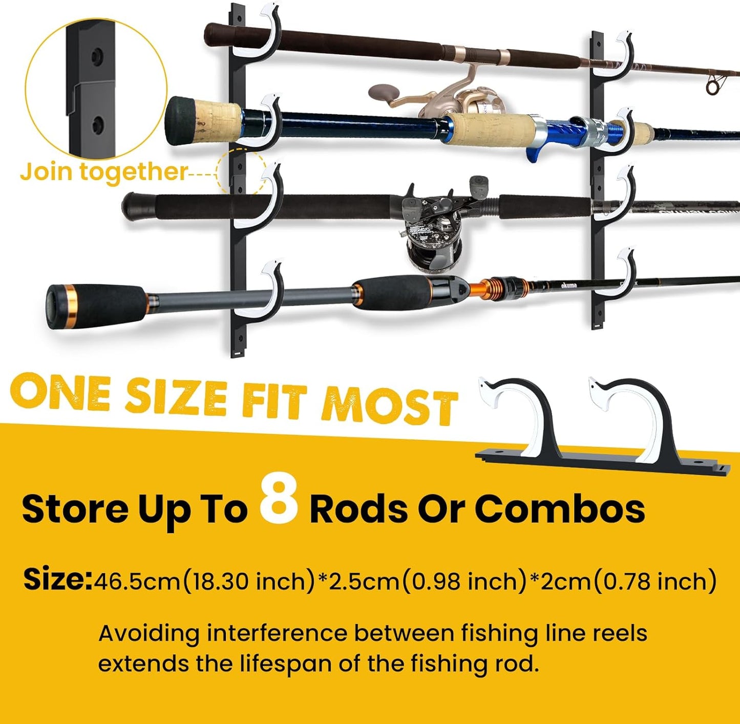 QudraKast Horizontal Fishing Rod Holder for Garage Wall Ceiling Mount - Fishing Pole Holders Fishing Rod Rack Holds Up to 8 Rods or Combos, Ideal Fishing Gift (4Pack)
