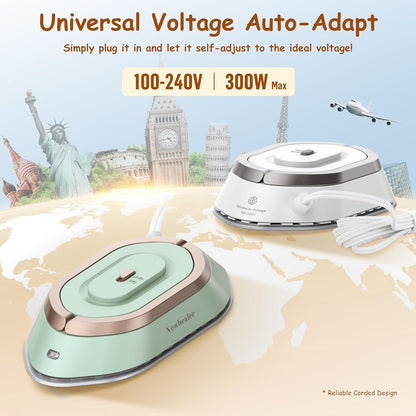 Newbealer Travel Iron with Global Voltage, 100-240V Mini Dry Iron for Clothes (No Steam), Max 300W, 60s Heat Up, 302℉ Non-Stick Ceramic Soleplate, 0.8lbs Ultra-Lightweight (Silver)