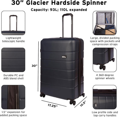 Eddie Bauer Glacier Carry-On 22" and Checked 30" Luggage | Hardside | Spinner Wheels | Expandable | Lightweight | Travel Essentials - Carbon Grey