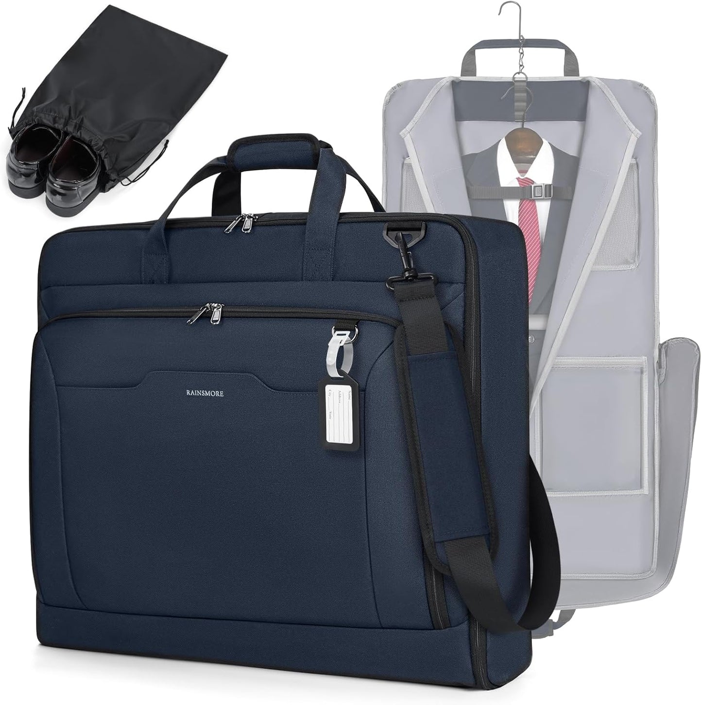 RAINSMORE Garment Bags for Travel Carry On Garment Bag for Hanging Clothes, Suit Bag for Business Trips with Shoes bag & Shoulder Strap, Waterproof Foldable Suit Luggage Bag for Men Women, Blue