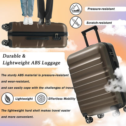 Merax 24 Inch Luggage Set Hardshell ABS Suitcase with Spinner Wheels 2 Packing Cubes Durable Travel Checked Luggage for Weekend Getaways Long Vacations Brown
