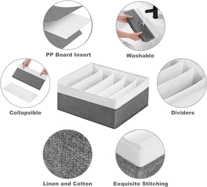Jeans Drawer Organizers for Clothing,5 Grids Compartment Wardrobe clothes organizer,Fabric Washable Closet Organizers and Storage Bins for Jeans,Pants,Bra,Legging,t-shirt-GreyWhite