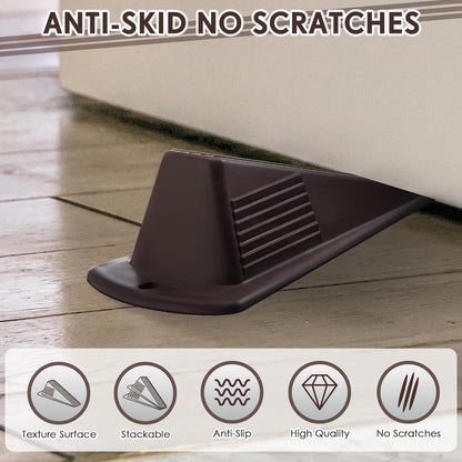 Frienda 4 Pcs Jumbo Door Stoppers Heavy Duty Door Stopper Tall up to 2inch Tall Wedge TPR Large Wedge Stackable Big Rubber Doorstop for Hotel Carpet Hardwood Concrete and Tile (Coffee)