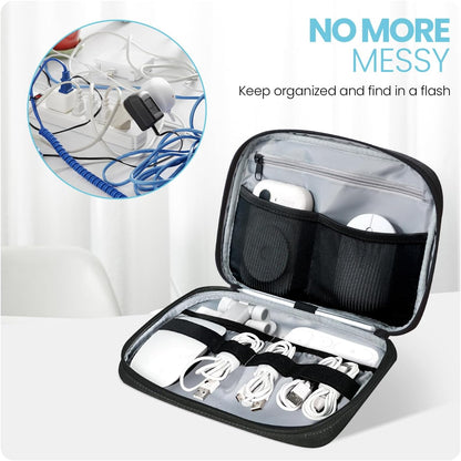 Electronics Organizer Bag, Portable Cable Organizer Case Travel Electronic Accessories Storage Case - Travel storage bag for Cables, Chargers, Phone, SD Cards - Black