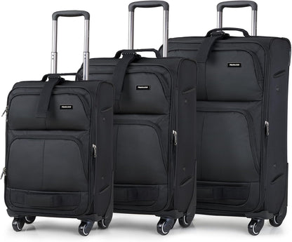Hanke 3 Piece luggage Sets Softside Expandable luggage with Spinner Wheels TSA Lock,Travel Lightweight Luggage Sets,Black