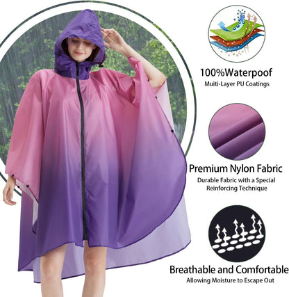 Rain Poncho Jacket Coat Hooded Zipper Style for Women/Men/Adult with Pocket