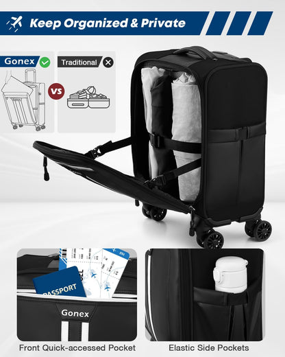 Gonex 16 inch Underseat Carry On Luggage with Spinner Wheels, Water Resistant PVC Wheeled Travel Bag Airline Approved, Softside Small Rolling Personal Item Suitcase for Men Women, Black