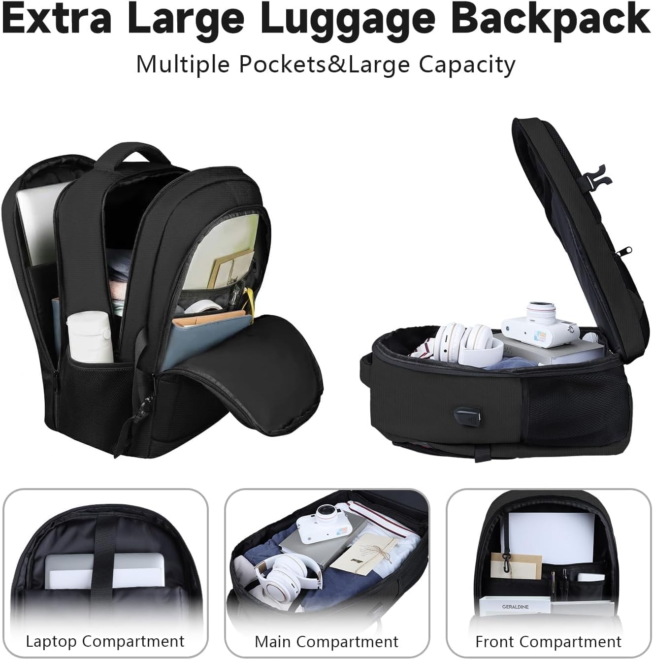 Lapsouno Laptop Backpack, Travel Laptop Backpack, Business Anti Theft Slim Sturdy 15.6 Inch TSA Friendly with USB Port, Water Resistant College School Computer Bag Gifts for Men Women, Black