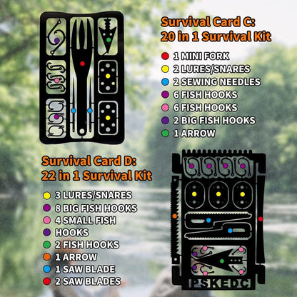 PSKOOK 12 Pcs Survival Multitool Card Emergency Camping Tool EDC Kit in Your Wallet Outdoor Hunting Fishing Hiking Gear
