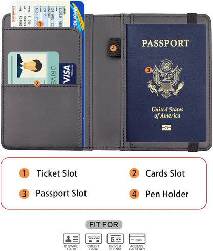 Melsbrinna Premium Leather Passport Holder Covers Case, Waterproof Rfid Blocking Travel Wallet Passport Holder with Pen Holder, Cute Passport Book for Women/Men