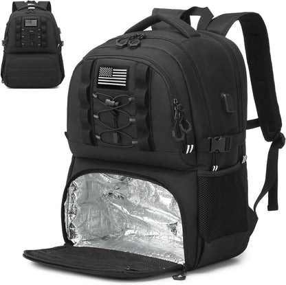 Laptop Lunch Backpack for Men - 40L Large Capacity Work Backpack with Lunch Compartment and USB Post, RFID Insulated Cooler Backpack for Work, Travel, Picnic, Black