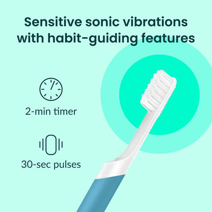 Quip Plastic Sonic Toothbrush, Electric Toothbrush for Adults –Time Travel & Soft Bristles with Travel Case & Replaceable Brush Head -3-Month Battery Life - Marine Blue