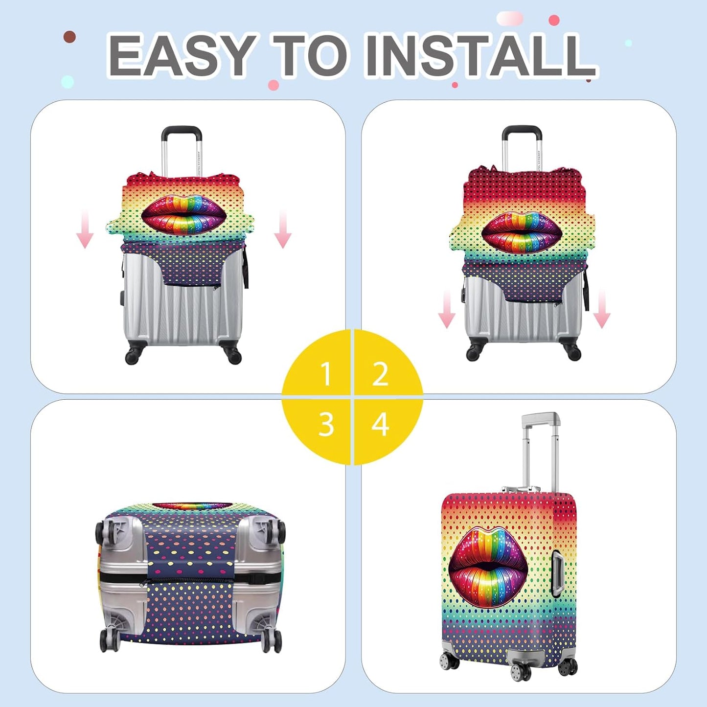 ANNA QUEEN Pop Art Rainbow Lips Luggage Cover, Colorful Suitcase Protector with Bold Lip Design, Stretchable, Washable Travel Cover for 20-22 Inch Luggage, Fun & Fashionable Style
