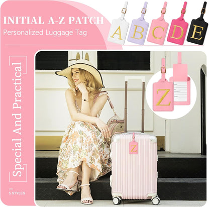 Personalized Initial Luggage Tags for Suitcase, Pink Leather Cute Luggage Tags with Privacy Cover Name Card, Embroidered Custom Monogrammed Luggage Tag Travel Bag Baggage Tags Gifts for Women Kids(Z)