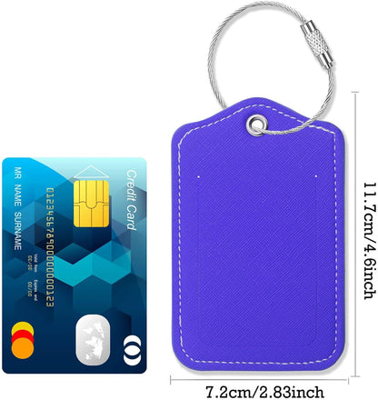 Luggage Tags for Suitcases-Leather Luggage Tag 4 Pack with Loops Cute Bag/Backpack/Suitcase Tags Travel Essentials for Flying (Royal Blue)