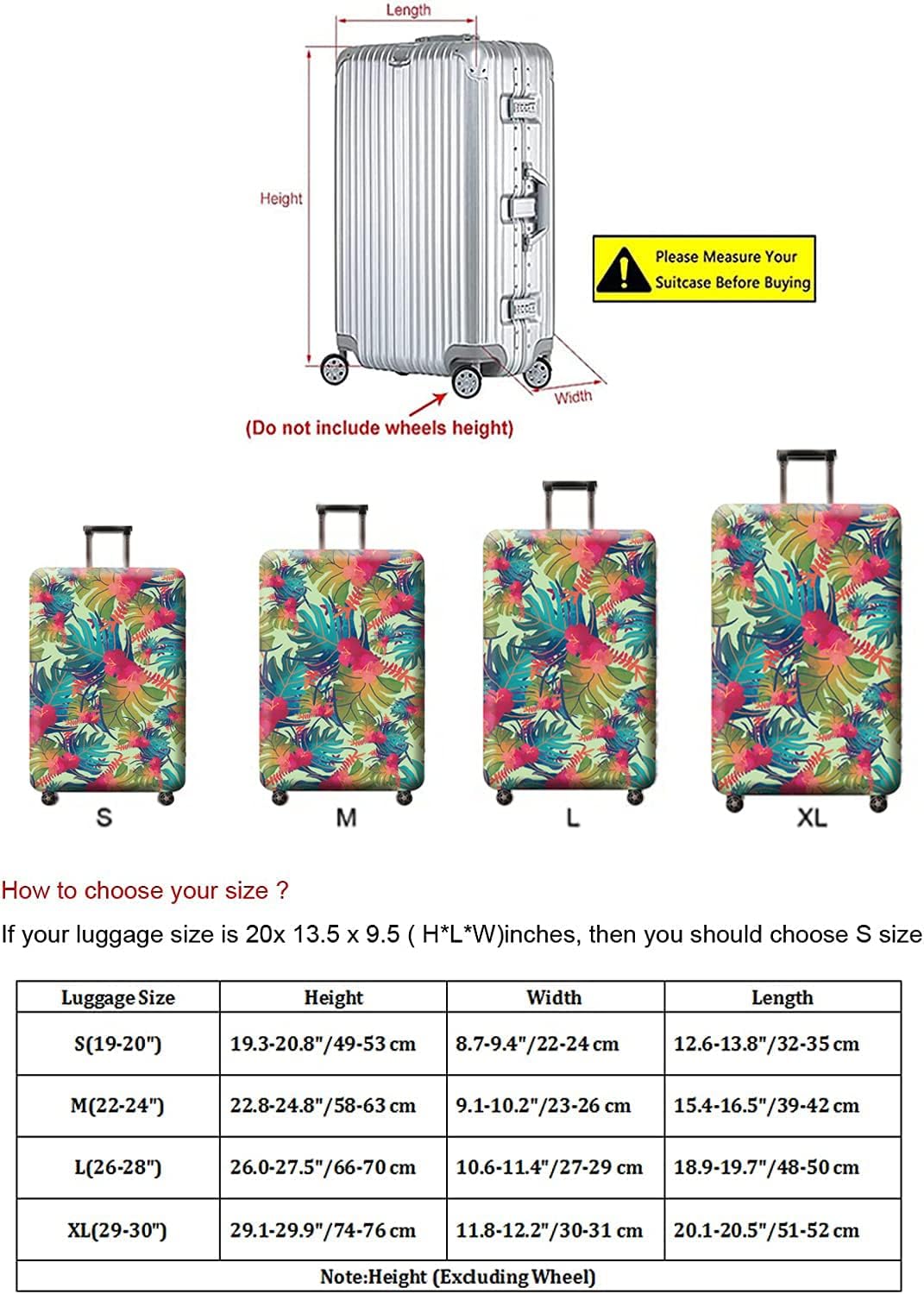 Travel Luggage Cover, Suitcase Protector Bag Fits 19-20 Inch Luggage Colorfulmaple