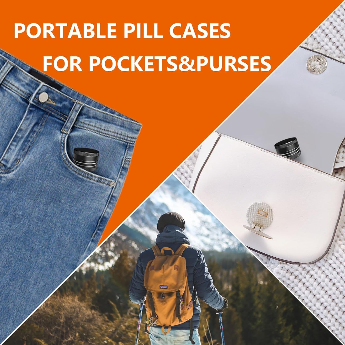 Small Pill Box, Portable Daily Box, Aluminium Alloy Round Container for Pills, Pocket Case (Black)